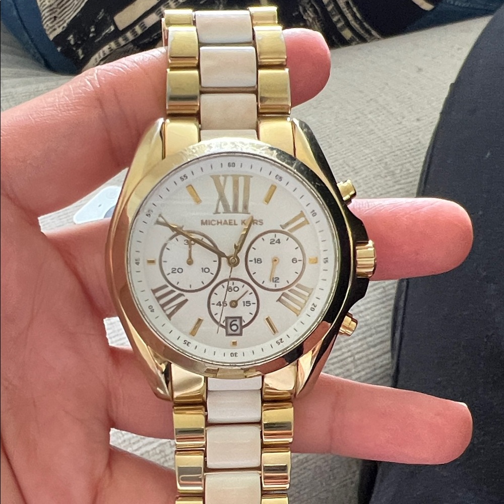 Michael Kors Gold and White Chronograph Watch
